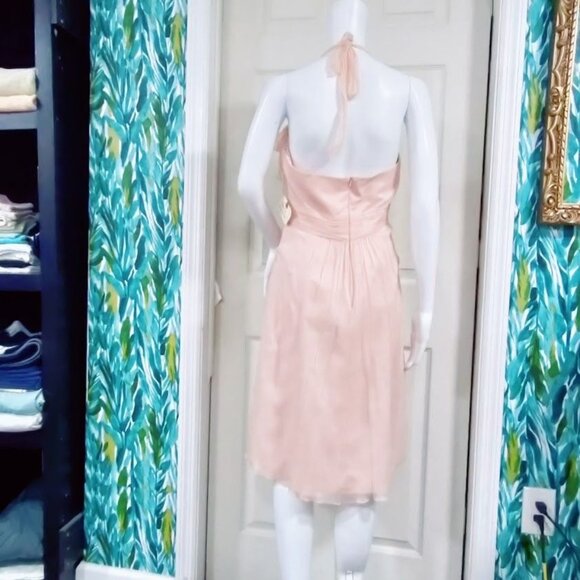 Amsale Wedding Whimsy Flirty Fit Flare Halter Blouson Silk Dress Blush Womens 10 - Picture 5 of 12